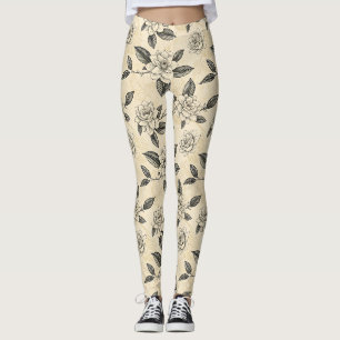 Vintage Blue Floral Botanical Pattern (7) Leggings