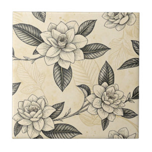 Vintage Blue Floral Botanical Pattern (7) Tile