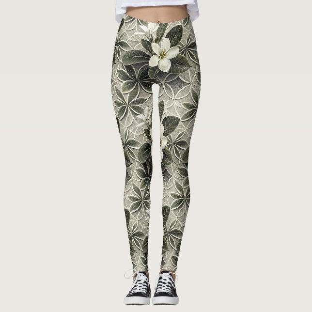 Vintage Blue Floral Botanical Pattern (8) Leggings (Front)
