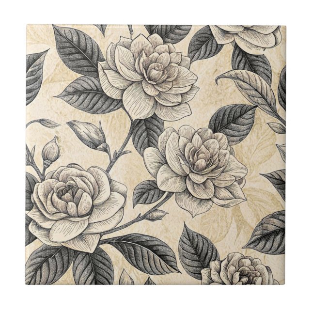 Vintage Blue Floral Botanical Pattern (9) Tile (Front)