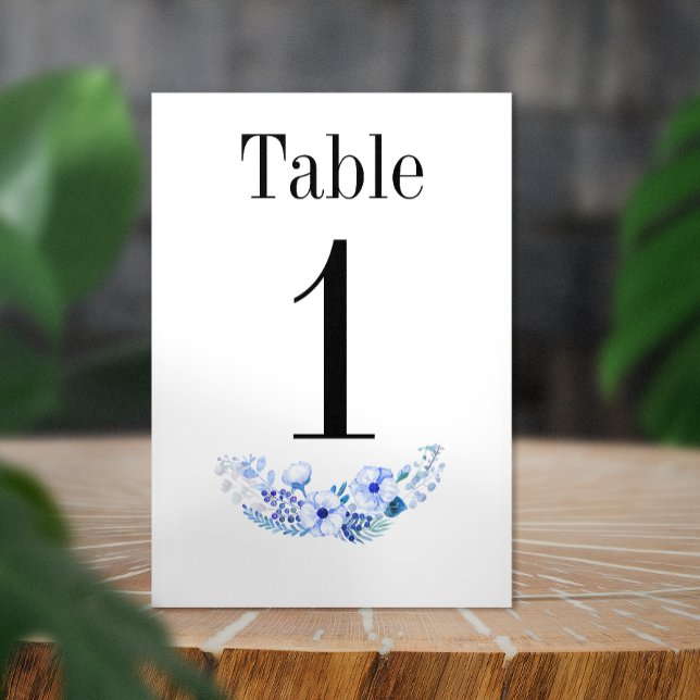 Vintage Blue Floral Bouquet Wedding  Table Number (Creator Uploaded)