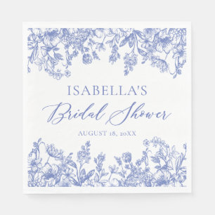 Vintage Blue Floral Bridal Shower Paper Napkins