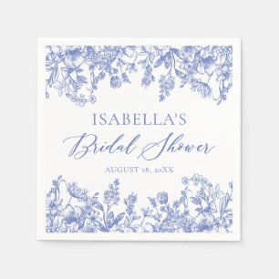 Vintage Blue Floral Bridal Shower Paper Napkins