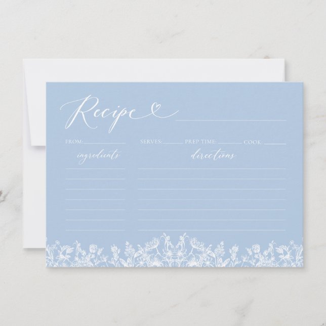 Vintage Blue Floral Bridal Shower Recipe Card (Front)