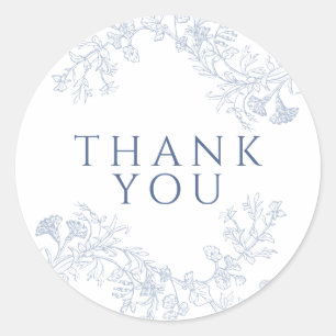 Vintage Blue Floral Bridal Shower Thank You Classic Round Sticker