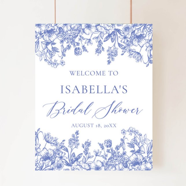Vintage Blue Floral Bridal Shower Welcome Sign (Creator Uploaded)