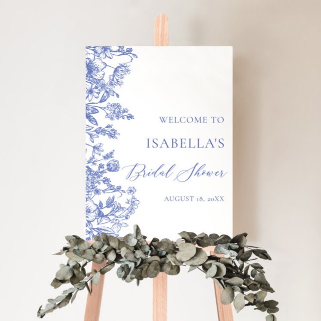 Vintage Blue Floral Bridal Shower Welcome Sign (Creator Uploaded)