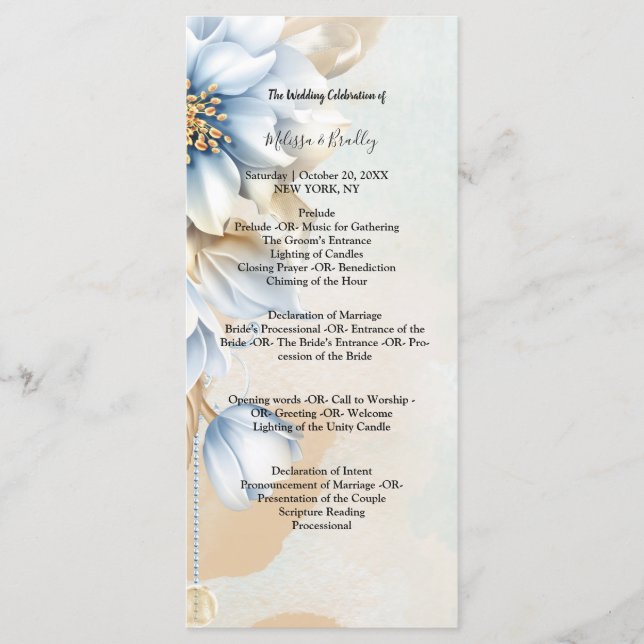 Vintage Blue floral  ceremony Program Programme (Front)