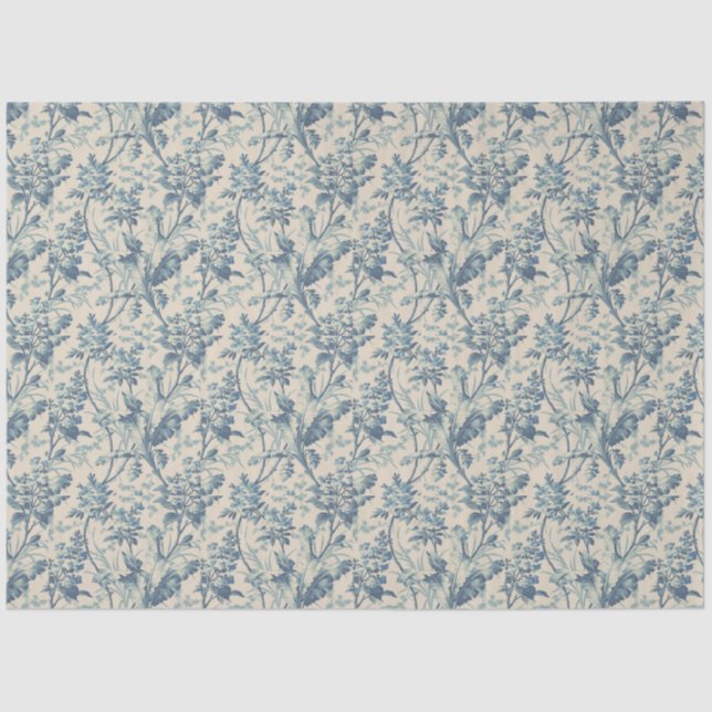 Vintage Blue Floral Chinoiserie Decoupage  Tissue Paper (Front)