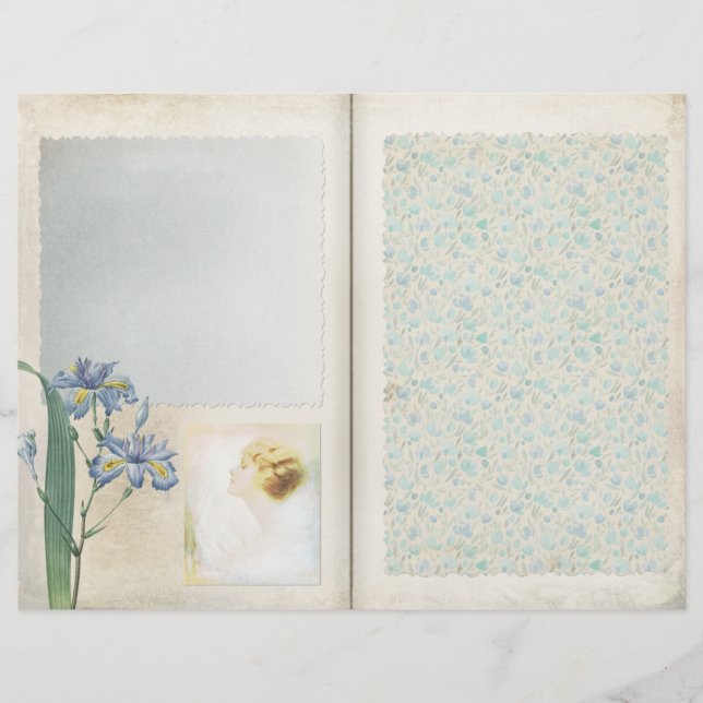 Vintage Blue Floral Collage Scrapbook Page (Front)