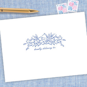 Vintage Blue Floral Elegant Wedding Envelope