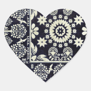 vintage blue floral flowers fabric textile art heart sticker