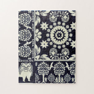 vintage blue floral flowers fabric textile art jigsaw puzzle