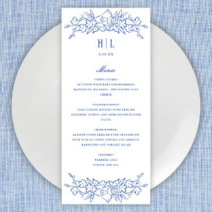 Vintage Blue Floral Frame Elegant Wedding Menu