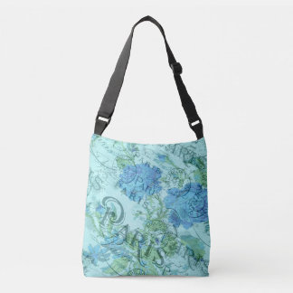 Vintage Blue Floral French Paris Postmark Pattern Crossbody Bag