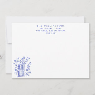 Vintage Blue Floral House Family Card
