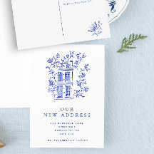 Vintage Blue Floral House New Address Announcement