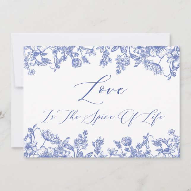Vintage Blue Floral Love Is The Spice Of Life Invitation (Front)