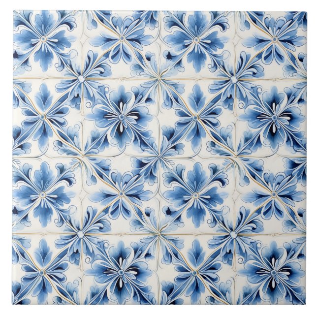 Vintage Blue Floral Mediterranean Tile (Front)