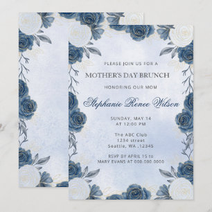Vintage Blue Floral Mother's Day Brunch  Invitation