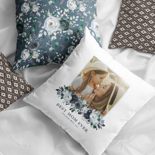 Vintage Blue Floral Mothers Day Photo Cushion