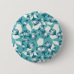 Vintage blue floral night garden pattern 6 cm round badge