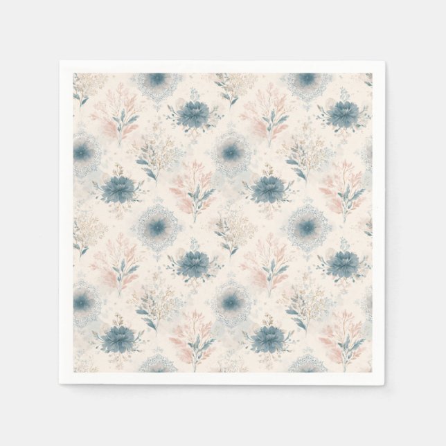 Vintage Blue Floral Paper Napkin (Front)