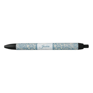 Vintage Blue Floral Patern Elegant Script Name Ink Pen