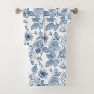 Vintage blue floral pattern bath towel set