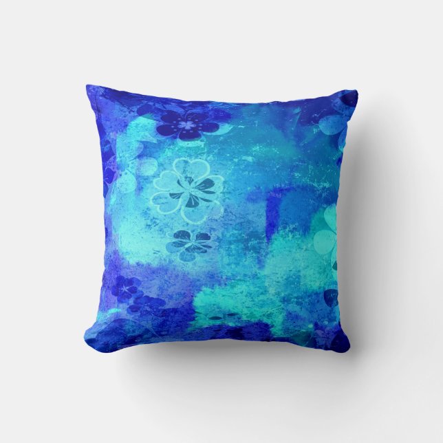 Vintage blue floral pattern cushion (Front)