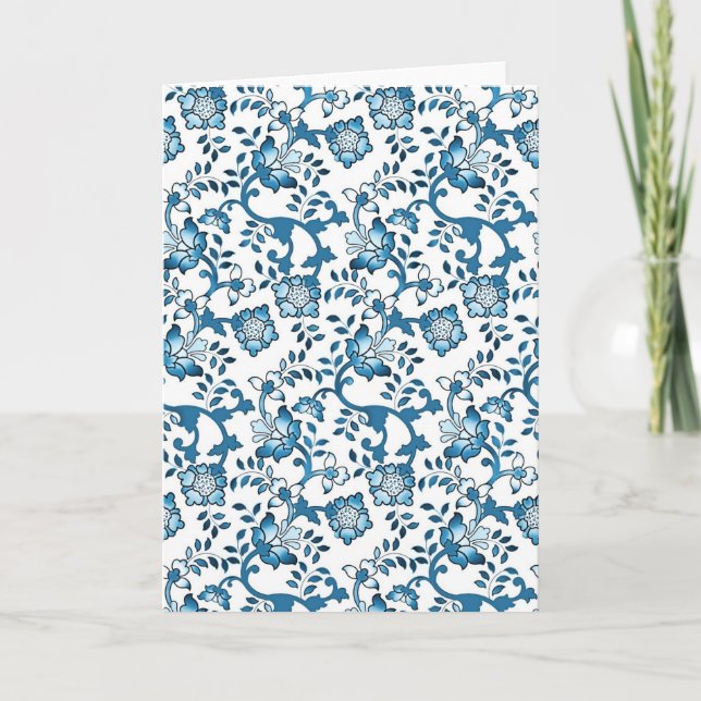 Vintage Blue Floral Pattern Illustration Card (Front)