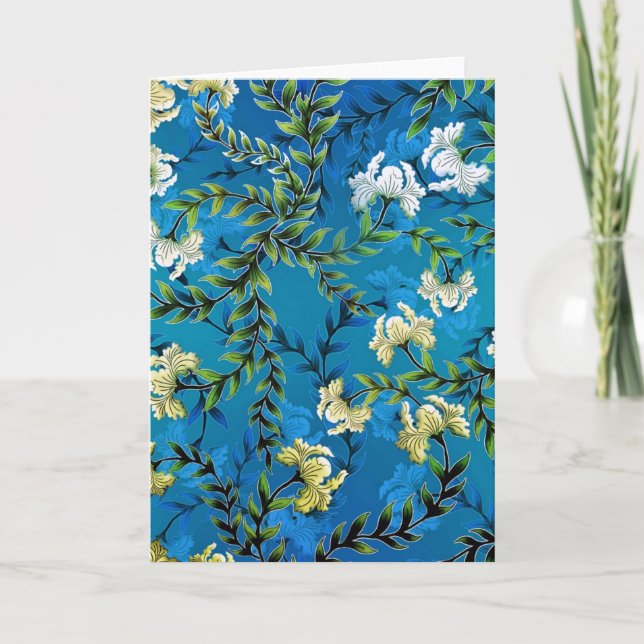 Vintage Blue Floral Pattern Illustration Card (Front)
