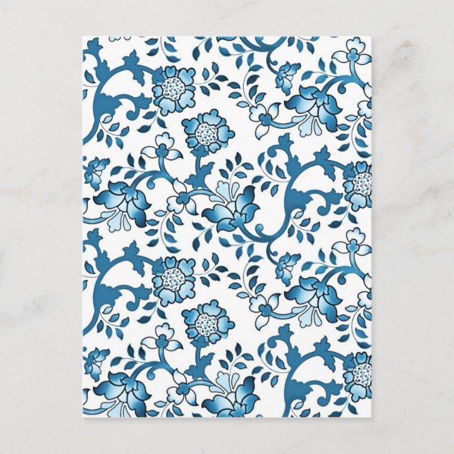 Vintage Blue Floral Pattern Illustration Postcard (Front)