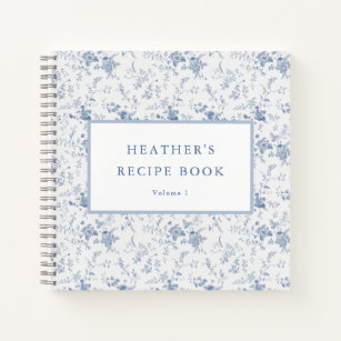 Vintage Blue Floral Personalised Recipe Notebook