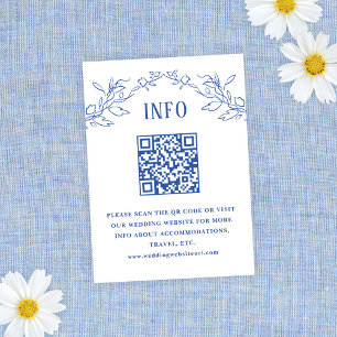 Vintage Blue Floral QR Code Wedding Info Enclosure Card