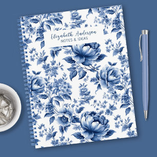 Vintage Blue Floral Rose Pattern Notebook