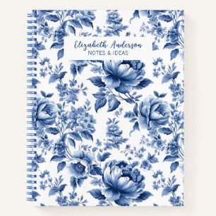 Vintage Blue Floral Rose Pattern Notebook