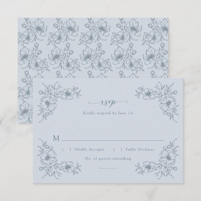 Vintage Blue Floral RSVP Card (Front/Back)