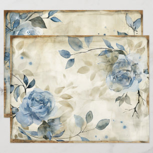 Vintage Blue Floral Scrapbook Paper