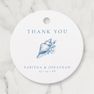 Vintage Blue Floral Shell Wedding Thank You Favour Tags