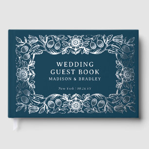 Vintage Blue Floral Silver Foil Wedding Guest Book