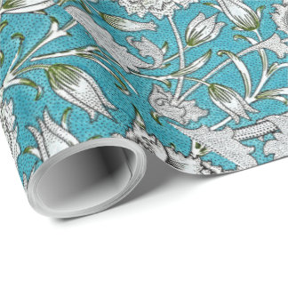 Vintage Blue Floral Silver Foliage Flowers Wrapping Paper