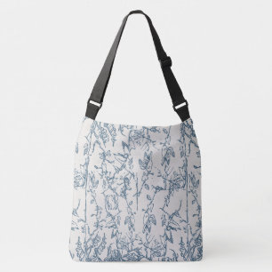 Vintage Blue Floral Sketch Pattern Tote