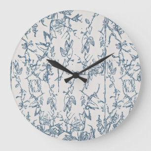 Vintage Blue Floral Sketch Pattern Wall Clock