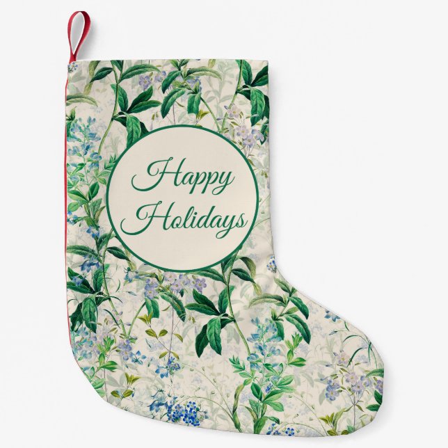 Vintage Blue Floral Small Christmas Stocking (Front)