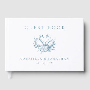 Vintage Blue Floral Swans Wedding Guest Book