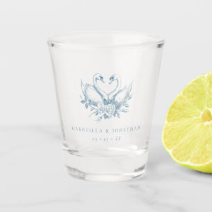 Vintage Blue Floral Swans Wedding Shot Glass