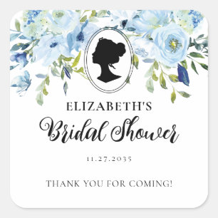 Vintage Blue Floral Thank You Bridal Shower Favor Square Sticker