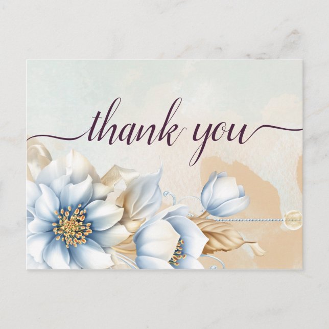 Vintage Blue floral Thank you Postcard (Front)