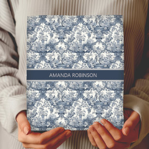 Vintage Blue Floral Toile de Jouy Damask Monogram Wrapping Paper Sheet